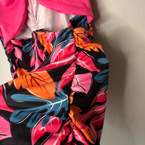 SHEIN Pink Floral Tropical Cutout Mini Dress Women’s Size Large - Picture 2 of 6